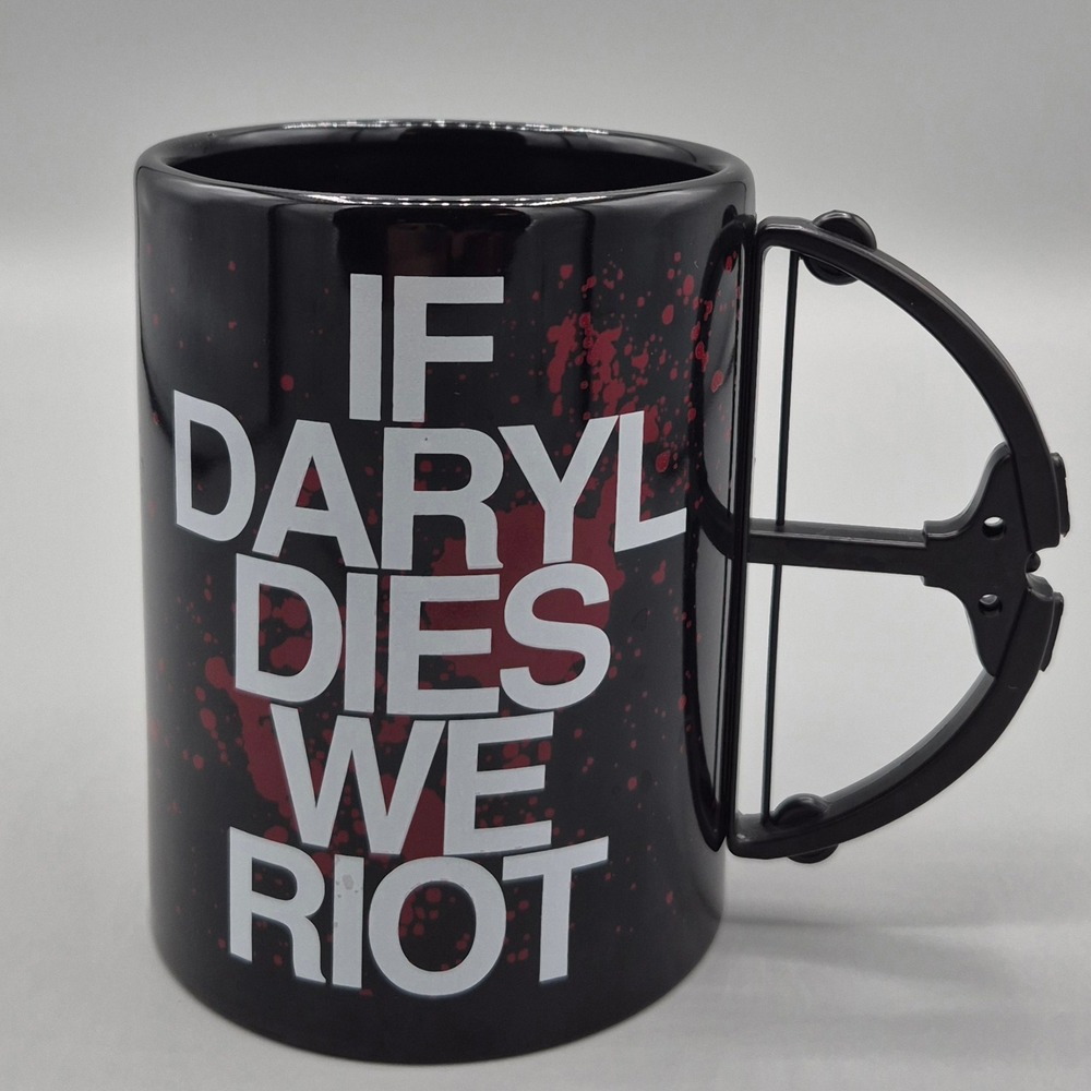 The Walking Dead If Daryl Dies We Riot Crossbow Handle Coffee Mug Black AMC 2013